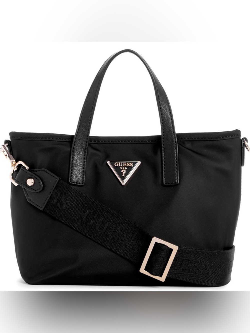 Guess Black Satchel with Gold Triangle Logo - Picture 9 of 10